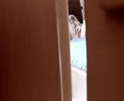Spying behind a door a teen stepdaughter masturbating in bedroom and coming very intense from daughter spy
