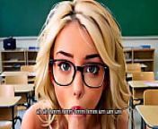 Teacher fuck teen blonde student's mouth in school classroom and cum in mouth while someone peeking (3D/Hentai) from school teacher and student class room fucking indian desi