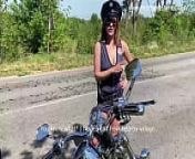 Police woman Josephine Jackson fucks with biker outdoors from outdoor exhibitionism on a motorcycle and i masturbate squirting