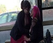 Leah Caprice and her lesbian lover flashing at a busstop from busstop tealugu sex storie