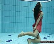Sexy brunette Anna in red dress swimming from jptrans never net nudist nude
