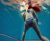 Big tits teenie Liza Bubarek swimming naked in the pool from russian fitness girl