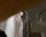 Pregnant wife in RV shower from waiing camp shower