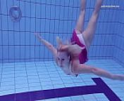 Russian hot babe Elena Proklova swims naked from beach baby