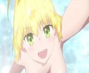 FateExtra Last Encore Saber full nude bath scene from nude anime on bath