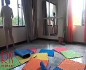 Nudist maid cleans the yoga room. A naked cleaner cleans mirrors, sweeps and mops the floor. scene 1 from 에일리 알몸
