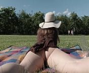 Relaxing picnic in park with naked butt. Flashing boobs and pussy in public. from upskirt park