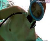 Hungarian pornstar Minnie Manga enjoys riding toy underwater from toys riding pool