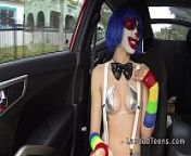 Teen in clown costume banging outdoor to cumshot from public banging com