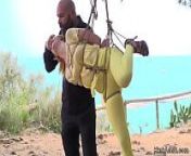 Yellow haired slave d. in public from mistress punish man on tree