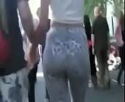 Candid ass jiggle in leopard print yoga pants from short pants