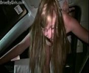 Cum on Alexis Crystal face in PUBLIC gang bang orgy through a car window from cute teen in public