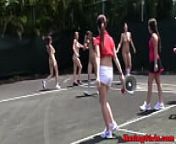 Hazing babes eating pussy on a tennis court from tennis ladies