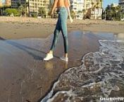 Wet shoot on a public beach with Crazy Model. Risky outdoor masturbation. Foot fetish. Pee in jeans. from model sasha