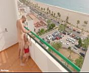 Sex on the balcony beach view - outdoor blowjob cum on tits from only sexy bf girl andlivona