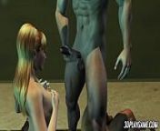 Naive blonde 3D animated babe gets double penetrated by two men and she is loving it! from 3d men