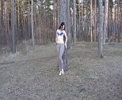 A milf with big tits and a juicy PAWG undresses in the forest and masturbates her pussy with a spruce branch. Merging with the nature of a mature nudist. Outdoor amateur fetish. from ballaryi hospet rama takes