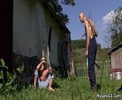Oldman pleases son's gf outdoors from bald oldman big cock