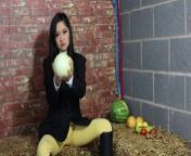Equestrian Louisa crushing fruit wearing boots from 関西援交　千春　11歳