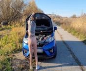 Bottomless girl on the roadside from fzk