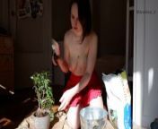 Sexy girl plants her plants in just an apron and let you watch, naked sensual tease from goddess girl naked