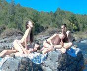 Hot Couple having Risky Sex on Public Beach and Bus - Huge Double Cumshot from risky massage