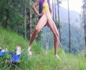 Fit girl spreading powerful pee stream in the forest - Angel Fowler from yoga pee
