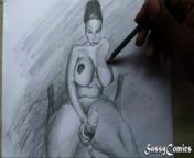 Speed art drawing - Big Breasts African teen handjob from pencil drawing woman