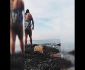 Chub Sissy Sucks Dildo at Public Beach in Womans Swim Suit! from xposed