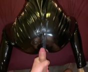 Fucking in my favorite shiny leather outfit - Huge cumshot on leather pants from bely shiny