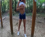 Risky public sex in the forest during my workout - he cums in my pussy without warning! from mallu auntiesngladash movie s