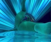 Public Masturbation: Horny Sexy blonde masturbates and squirts in tanning bed salon from orc massage gameplay thalia route