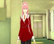 Zero two goes crazy fucking in the school corridor Darling in the Franxx Hentai Uncensored from mutual masturbation becomes crazy fucking and cumming